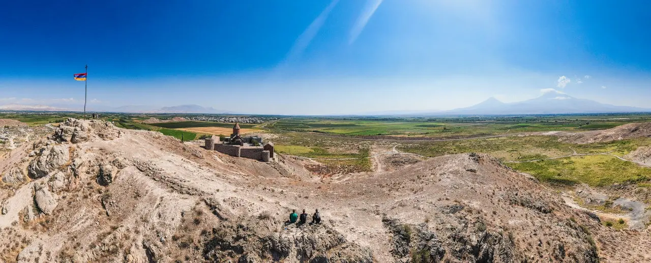 Armenia Landscape With a Monastery Flag and Mountains