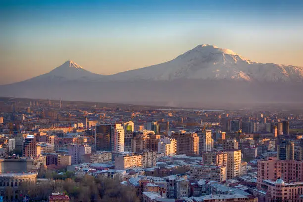 Yerevan overview with mountains behind